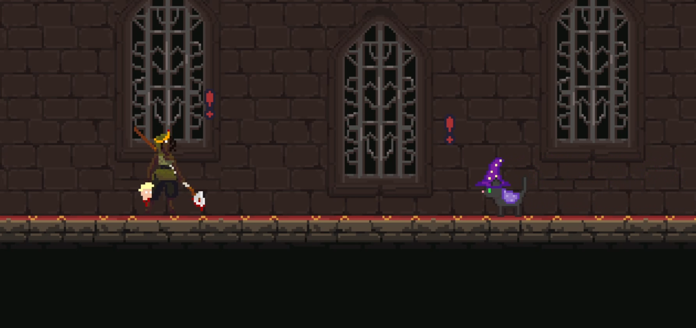 Hikare confronting an enemy inside the castle