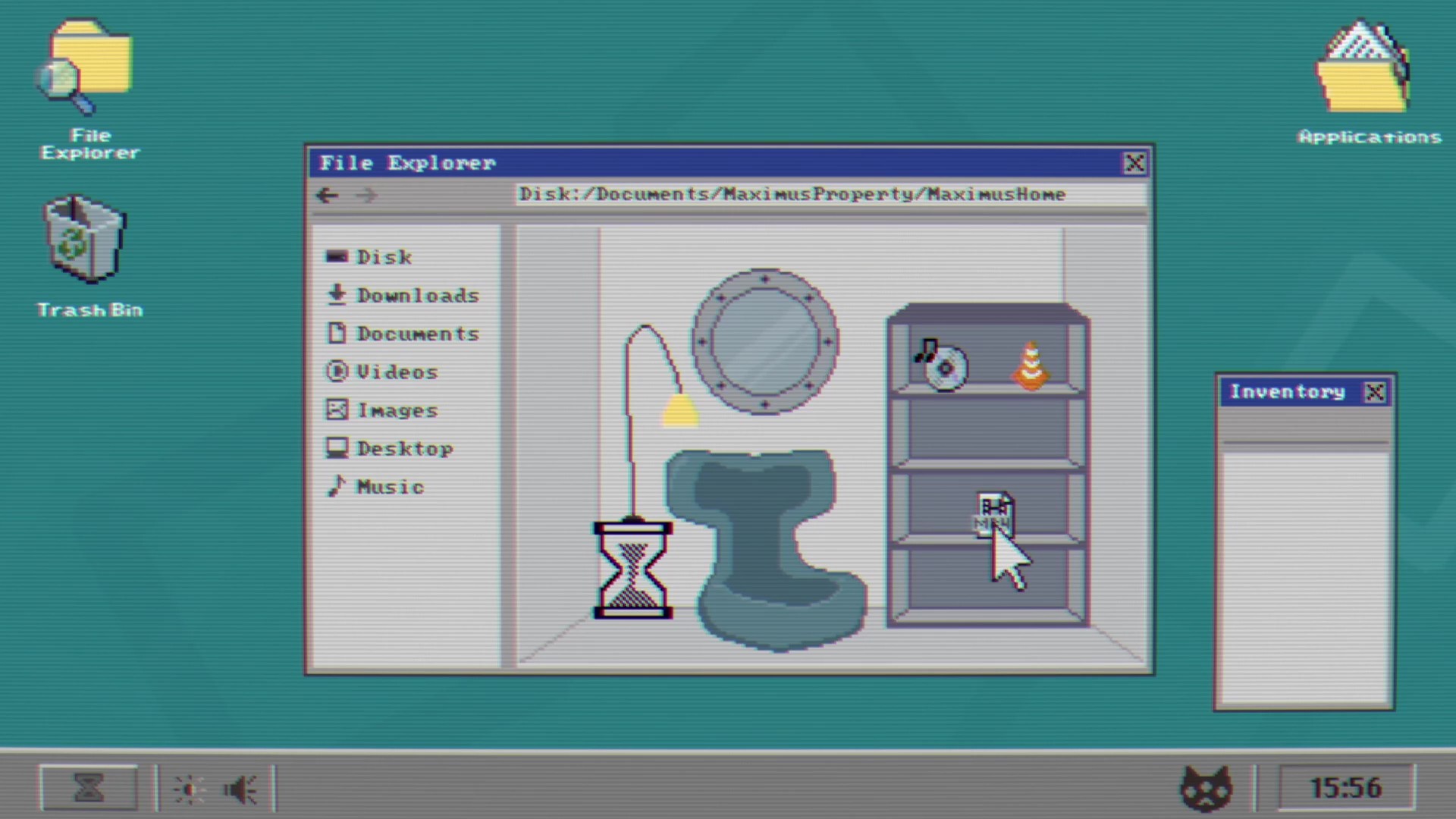An inventory interaction inside a character's room